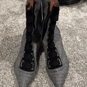 Tabitha Simmons Black and Gray Lace Up Boots